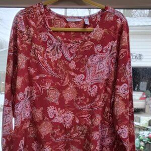 Isaac Mizrahi Live 1X Ladies Pull Over Red Paisley Peplum Blouse